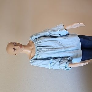 Jane and Delancey Chambray Denim Off Shoulder Ruffle Sleeve Top Size Medium